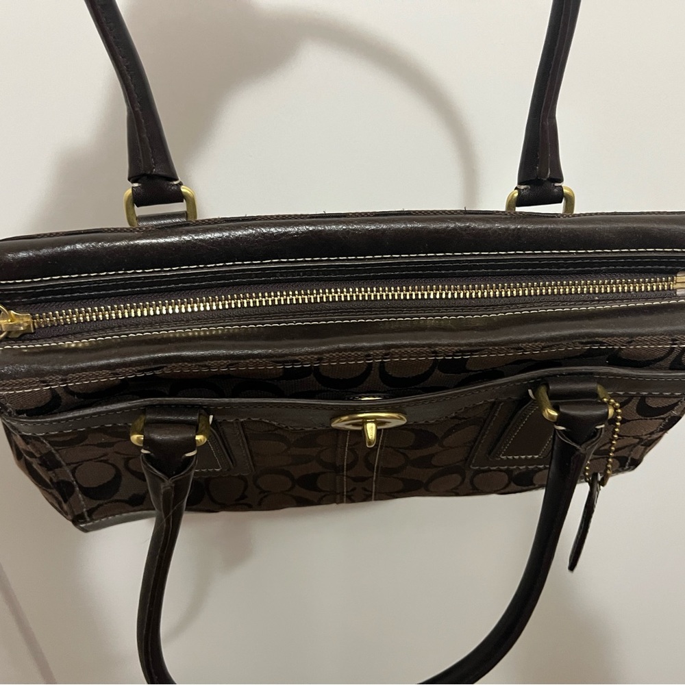 COACH 11063 Hamptons Signature Brown Leather & Logo Jacquard Satchel. - Picture 8 of 8
